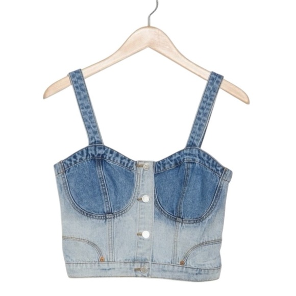 BLANKNYC Blank NYC Call Back Denim Bustier Tank Top Shirt Sz L Concert Festival - Picture 3 of 8